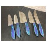 Five Damascus Steel Kitchen Knives