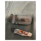 Folding Knife with Leather Sheath