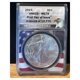 2024 First Day of Issue MS70 Silver Eagle