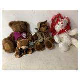 Four Collectible Plush Teddy Bears