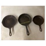 Three Cast Iron Skillets by Lodge and Wagner