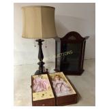 Floor Lamp, Curio Cabinet, and Doll Set