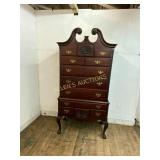 Mahogany Highboy Dresser with Brass Pulls