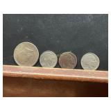 1964 Kennedy Half Dollar and 3 Buffalo Nickels