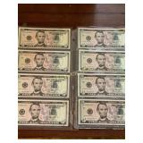 Sequential U.S. $5 Federal Reserve Notes in Sleeve