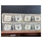 Four $1 Silver Certificates, Series 1935 and 1957