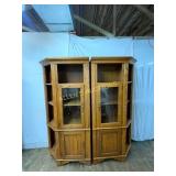 Two-Piece Oak Display Cabinets With Glass Doors