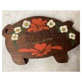 Pig-Shaped Wooden Wall Plaque with Painted Floral
