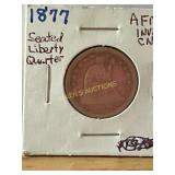 1877 Seated Silver Liberty Quarter