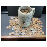 Ceramic Mug Filled with Lincoln and Wheat Pennies
