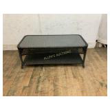 Wicker Coffee Table with Glass Top and Shelf