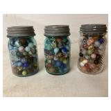 Three Mason Jars Filled with Assorted Marblesï¿½ (1