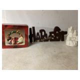 Harvest Sign, Angel Figurine, and Holiday Basket