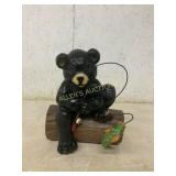 Bear Figurine Fishing on Log Yard Art