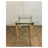 Glass-Top Table with Spiral-Carved Legs