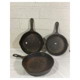 Three Cast Iron Skillets with Loop Handles
