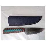 Damascus Knife with Decorative Handle and Sheath