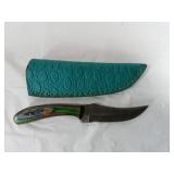 Damascus Steel Knife with Leather Sheath
