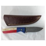 Damascus Steel Knife with Leather Sheath