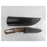 Damascus Gut Hook Knife with Leather Sheath