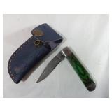 Damascus Folding Knife With Sheath