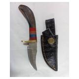Damascus Knife with Bone Handle and Leather Sheath