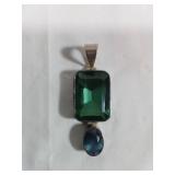 925 Sterling Silver Pendant with Green and Blue St