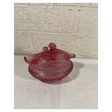 Pink Pressed Glass Covered Dish with Bird Finial