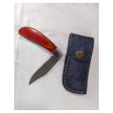 Damascus Folding Knife with Sheath