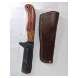 Damascus Steel Knife with Leather Sheath