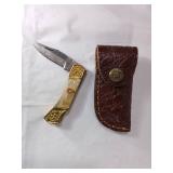 Damascus Folding Locking Blade Knife with Sheath