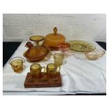 Amber and Pink Glass Kitchenware