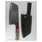 Damascus Butcher Knife with Leather Sheath