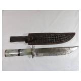 Large Damascus Knife with Leather Sheath