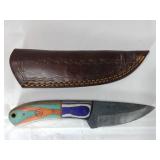 Damascus Steel Knife with Leather Sheath