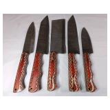 Damascus Steel Butcher Knife Set with Inlaid Handl