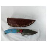 Handmade Knife with Blue Handle and Sheath