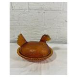 Amber Glass Hen-on-Nest Covered Dish