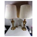 Brass Table Lamps with Pleated Shades