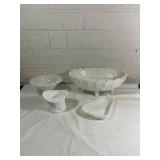 White Milk Glass Decorative Bowls and Vase