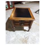 Wood End Table with Leather Inlay