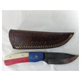 Damascus Steel Knife with Leather Sheath