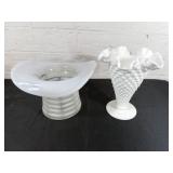Fenton Hobnail Milk Glass and Opalescent Vase Pair