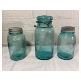 Three Ball Aqua Mason Jars