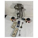 Vintage Grinder, Snowman Shakers, and Collectible
