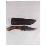 Damascus Drop Point Knife with Sheath