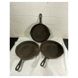 Three Cast Iron Skillets with Handles