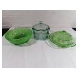 Green and Clear Glass Candy Dishes Set