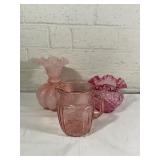 Three Pink Glass Containers