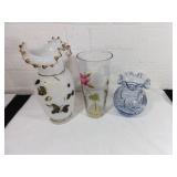 Three Glass Vases with Floral Motifs